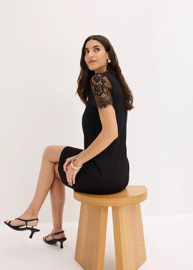 Rochie din jerse cu dantelă • negru • magazin bonprix