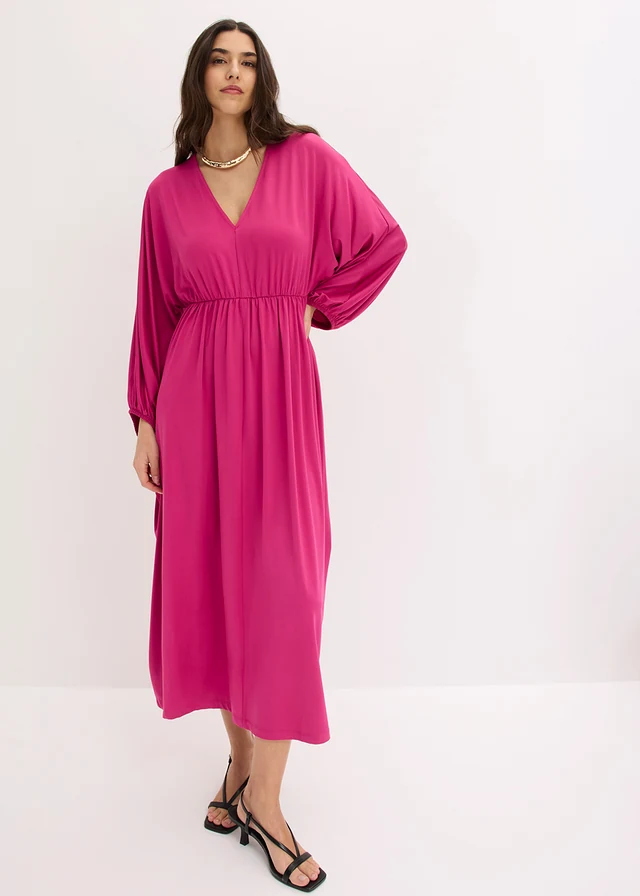 Robe midi avec décolleté plongeant, Couleur: rose fuchsia