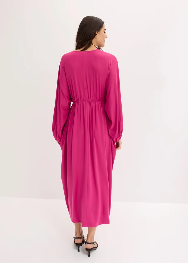 Robe midi avec décolleté plongeant, Couleur: rose fuchsia