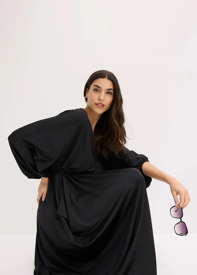 Midi jurk met diepe hals • zwart • product-page.page-title-suffix
