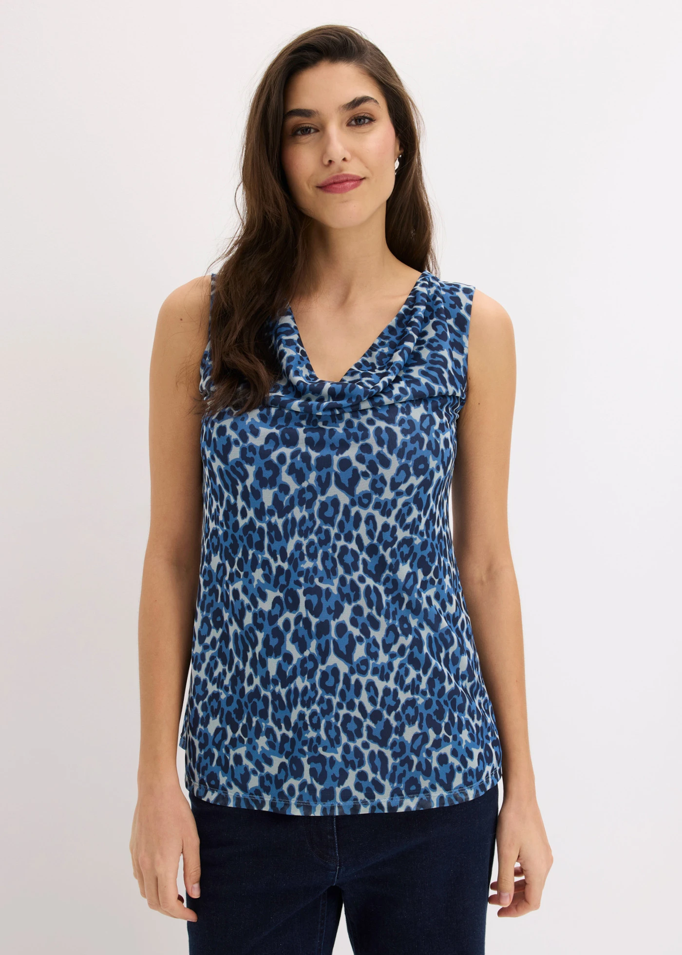 Top met watervalhalslijn • donkerblauw luipaardprint • product-page.page-title-suffix