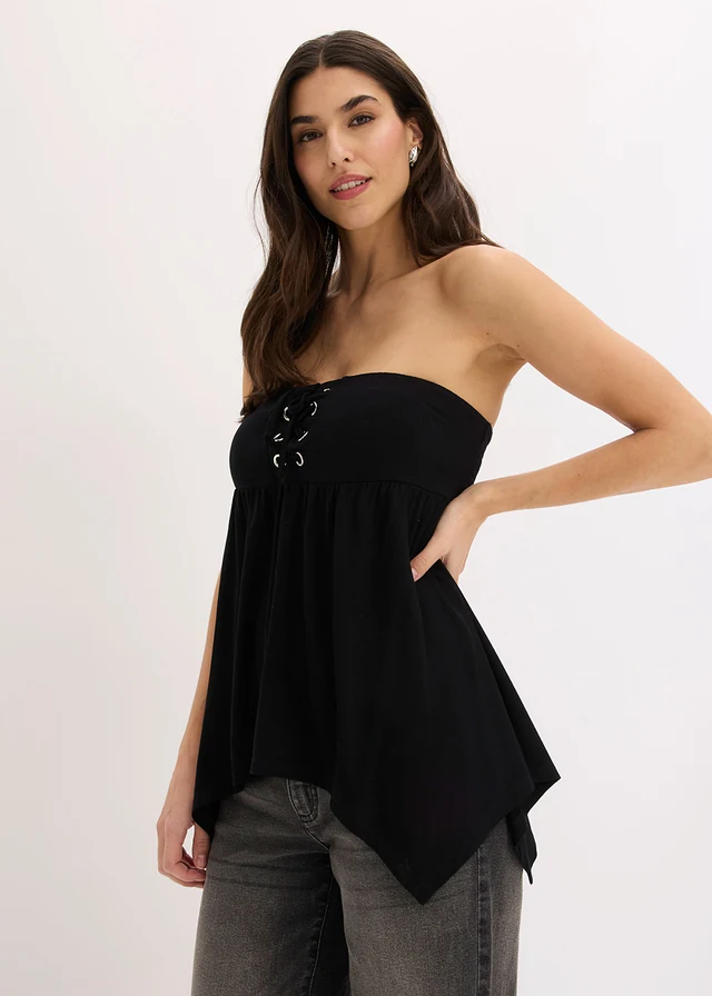 Top met puntige onderrand, Kleur: zwart