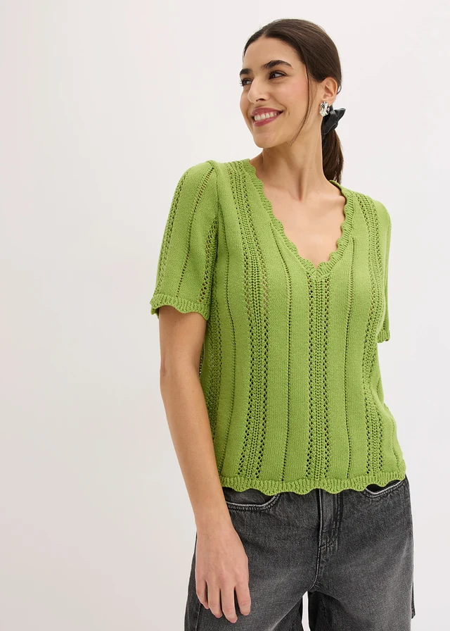 Bluză tricotată cu decolteu adânc • verde-nestemată • magazin bonprix