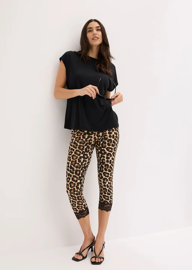 Capri legíny s krajkou • světle písková s leopardím vzorem • bonprix obchod