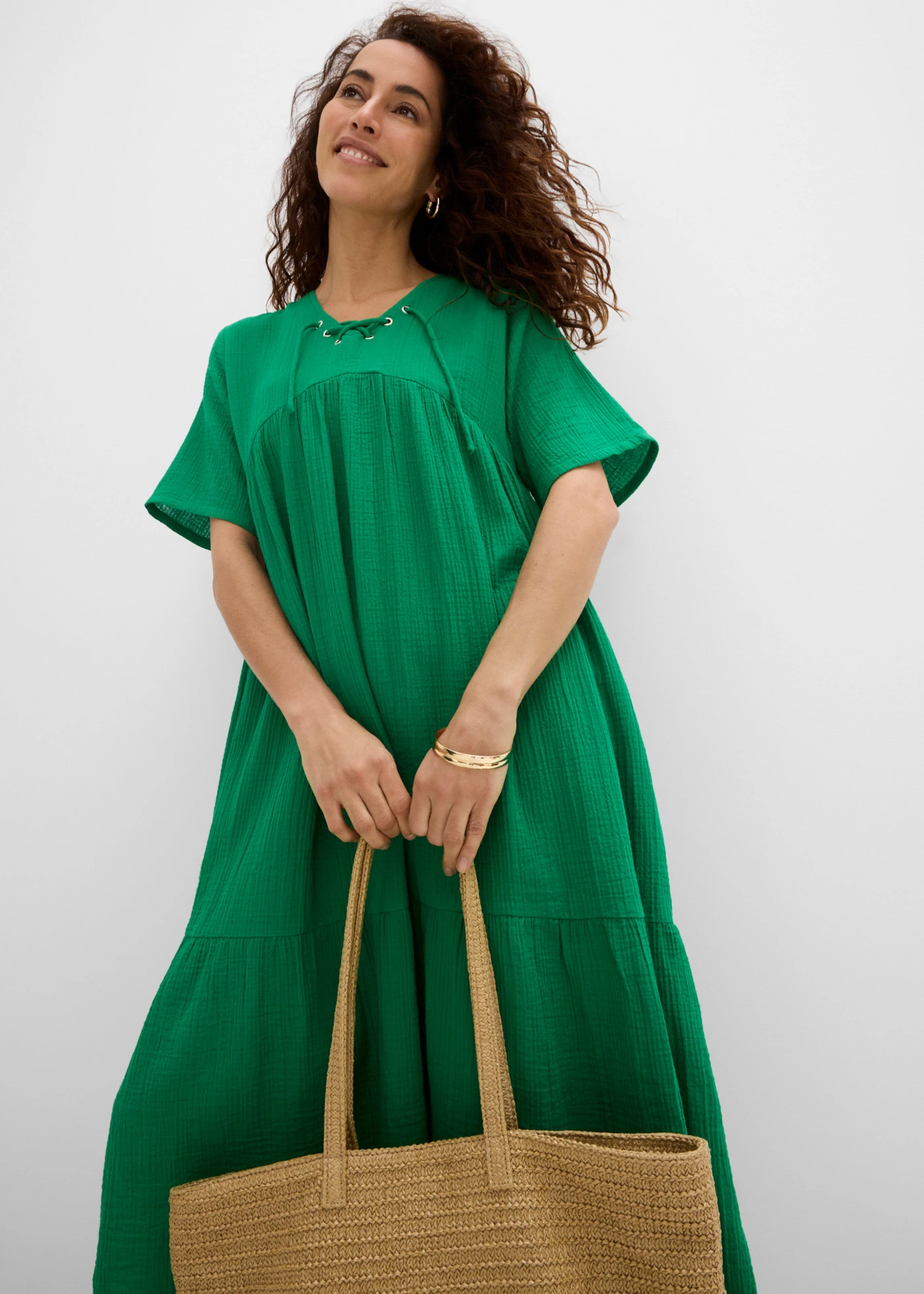 Rochie midi din bumbac 100% • verde-nestemată • magazin bonprix