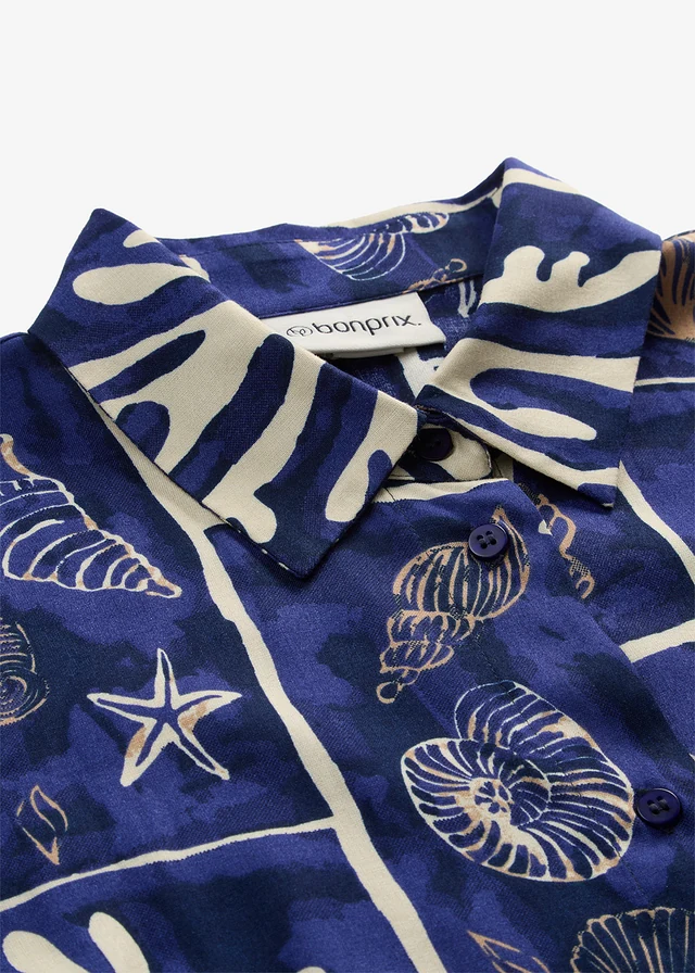 Overhemdjurk van soepele viscose • kiezelbeige-kobaltblauw gedessineerd • product-page.page-title-suffix