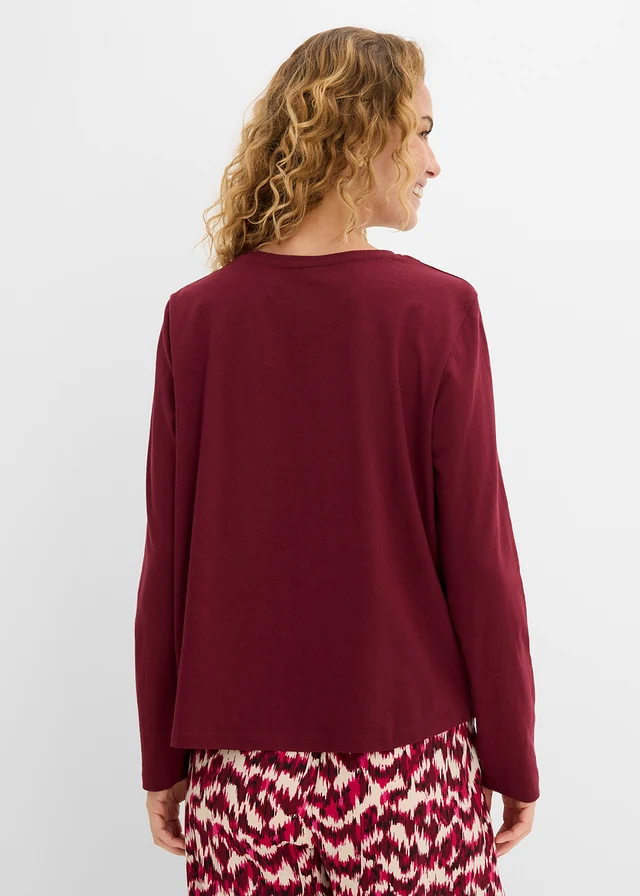 Kanten shirt van puur katoen, Kleur: esdoornrood