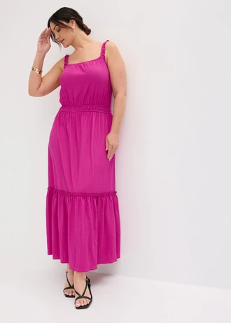 Rochie maxi din jerse cu textură, culoare: pink-fucsia