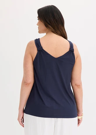 Top en jersey 100% viscose, Couleur: bleu foncé