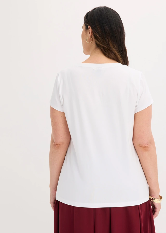 T-shirt en coton extensible, Couleur: blanc imprimé