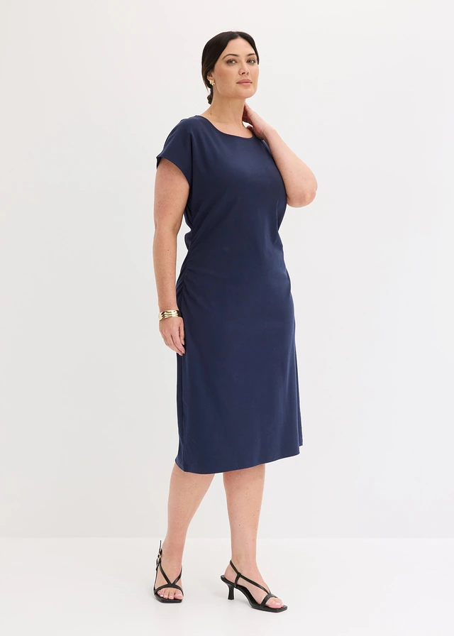 Robe midi à taille froncée, Couleur: bleu foncé