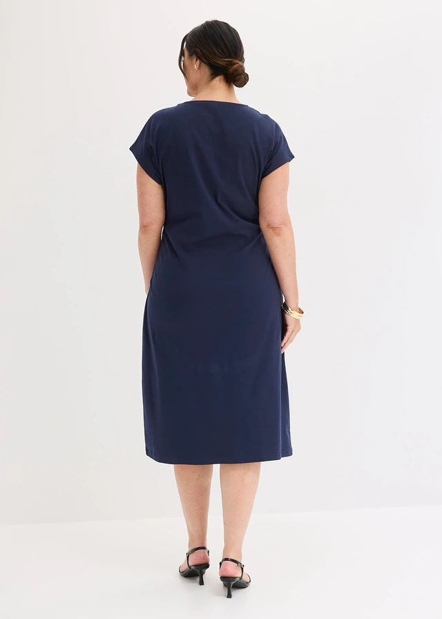 Robe midi à taille froncée, Couleur: bleu foncé