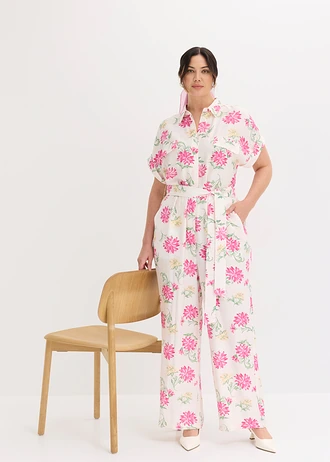 Jumpsuit van soepele viscosemix, Kleur: lichtroze-pinklady gebloemd