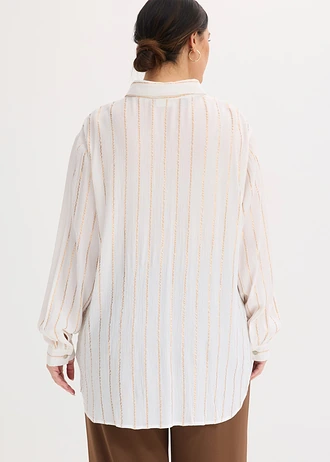 Lange blouse met glittereffect, Kleur: wit-goudkleur gestreept