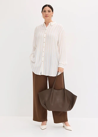 Lange blouse met glittereffect, Kleur: wit-goudkleur gestreept