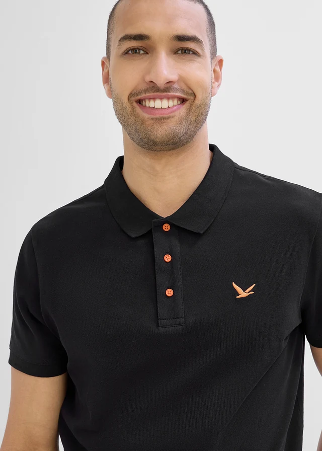 Bluză polo piqué din bumbac organic 100% • negru/oranj • magazin bonprix
