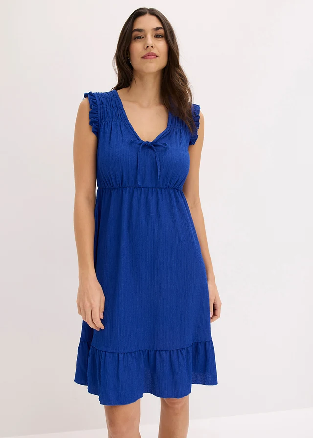 Rochie mini din material structurat, culoare: albastru-cobalt