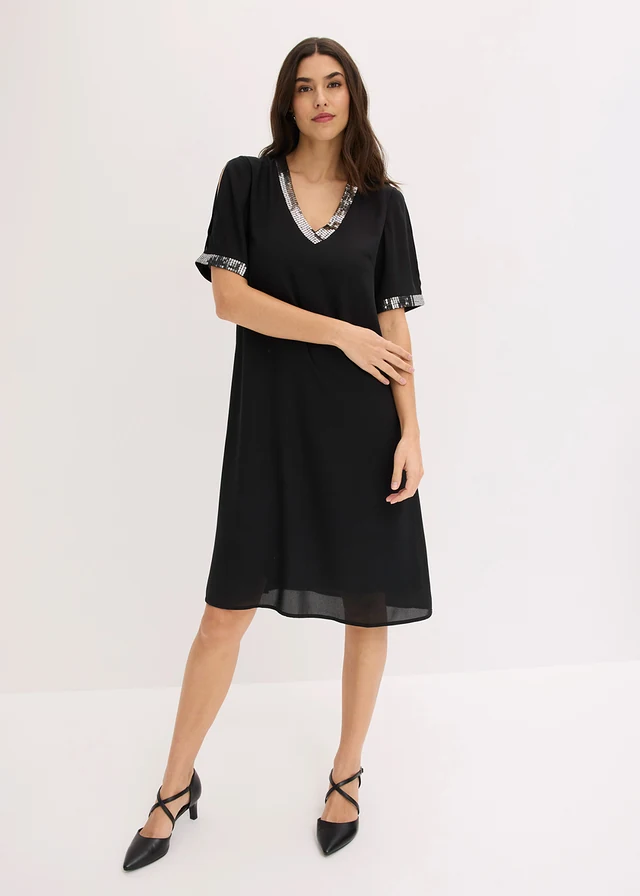 Rochie din șifon cu paiete • negru • magazin bonprix