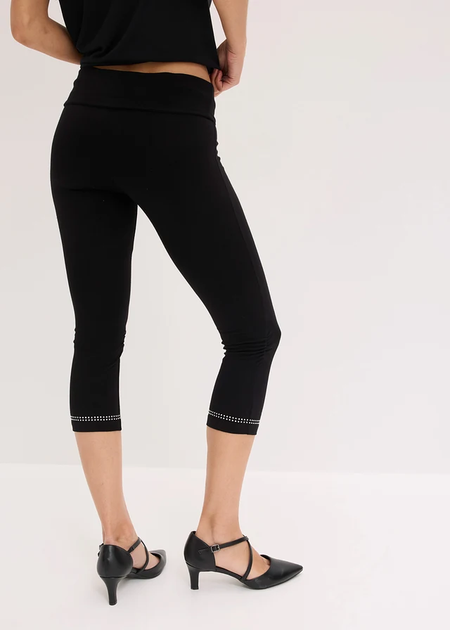 Lot de 2 leggings corsaire avec strass, Couleur: noir