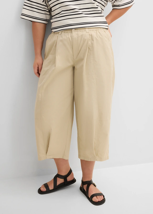 Barrel broek in een katoenmix, Kleur: lichtsand