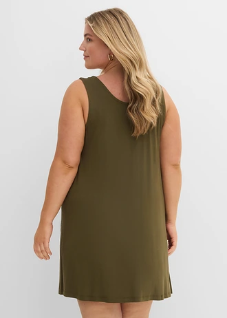 Robe courte en jersey en viscose douce, Couleur: olive foncé