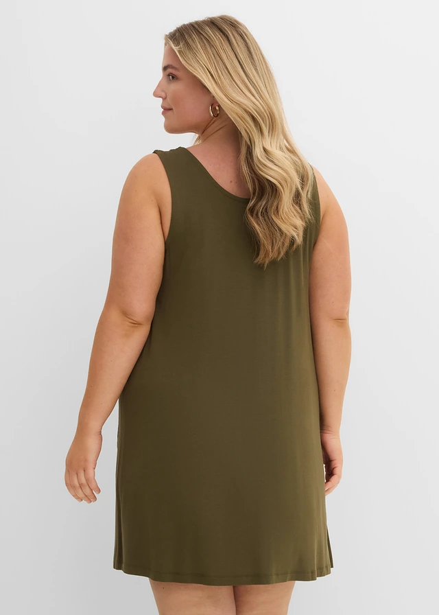 Robe courte en jersey en viscose douce, Couleur: olive foncé