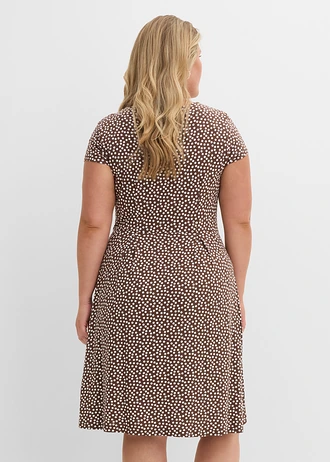 Jersey jurk in een viscosemix, Kleur: bruin-wolwit met print