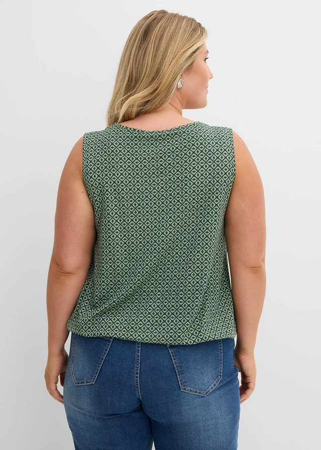Top avec base élastiquée, Couleur: vert pâle/vert mat imprimé