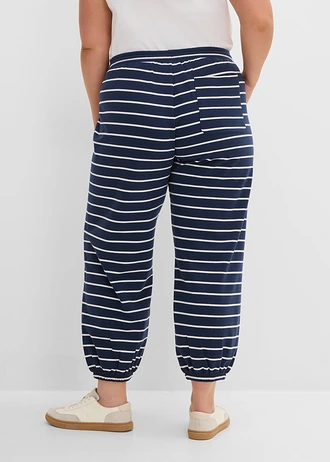 Pantalon sweat en coton mélangé, Couleur: bleu foncé-écru rayé