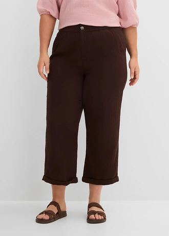Pantalon large en gaze 100% coton, Couleur: marron foncé