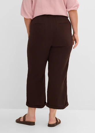Pantalon large en gaze 100% coton, Couleur: marron foncé