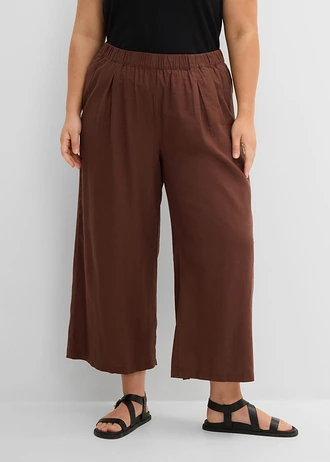 Pantalon large en lin majoritaire, Couleur: marron
