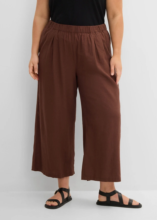 Culotte in een linnenmix, Kleur: bruin