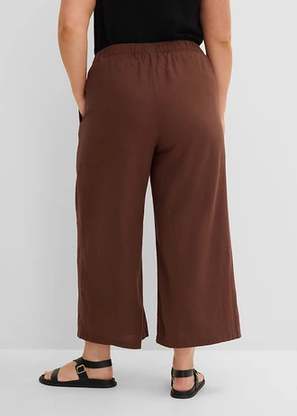 Pantalon large en lin majoritaire, Couleur: marron
