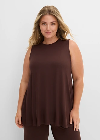 Top en viscose douce, Couleur: marron foncé