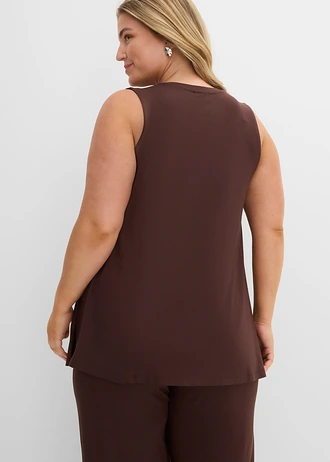 Top en viscose douce, Couleur: marron foncé