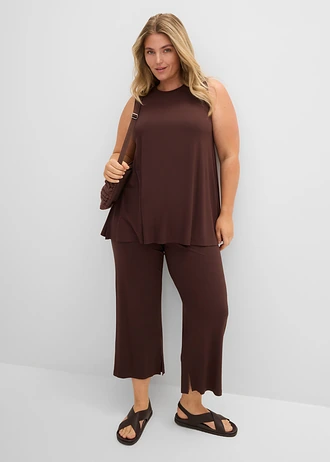 Top en viscose douce, Couleur: marron foncé