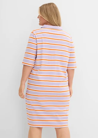 Robe longueur genou à col polo, Couleur: orange vif-parme-écru rayé
