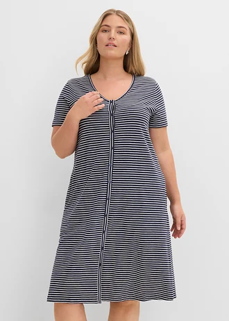 Sukienka T-shirtowa z czystej bawełny organicznej, kolor: ciemnoniebieski + biały w paski