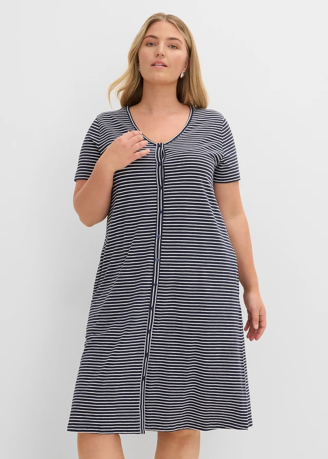 Robe en jersey 100% coton, Couleur: bleu foncé-blanc rayé