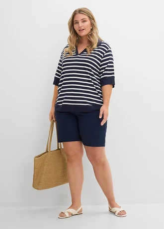 Bermuda en coton extensible, Couleur: bleu foncé