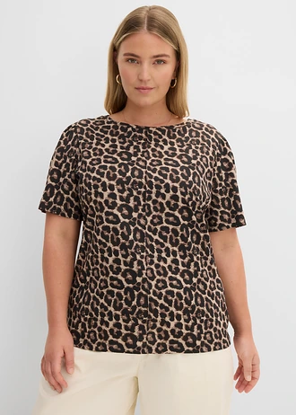 T-shirt à imprimé léopard, Couleur: noir-marron léopard