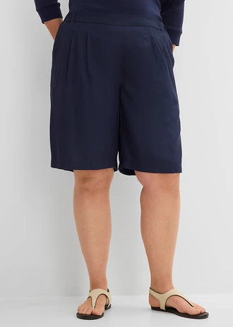 Bermuda fluide en viscose, Couleur: bleu foncé