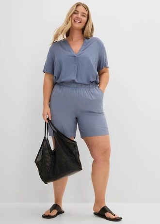 Short van viscose, Kleur: rookblauw