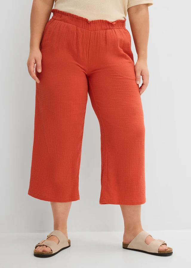 Pantalon large en gaze de coton, Couleur: rouge cannelle