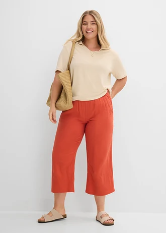 Pantalon large en gaze de coton, Couleur: rouge cannelle