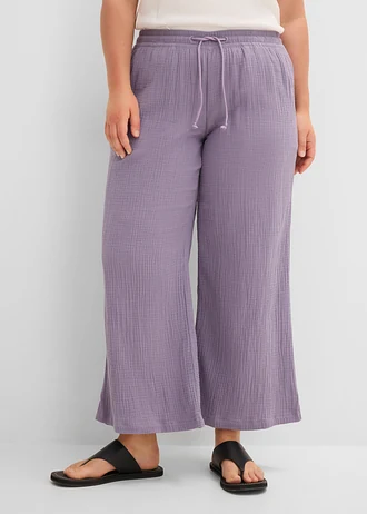 Palazzo broek van luchtige mousseline, Kleur: rookviolet
