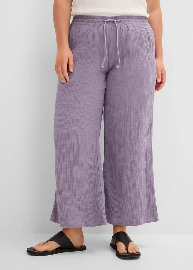 Palazzo broek van luchtige mousseline, Kleur: rookviolet