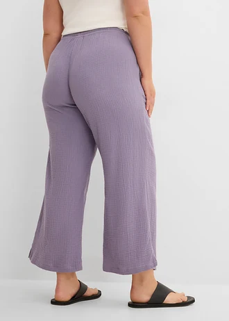 Palazzo broek van luchtige mousseline, Kleur: rookviolet