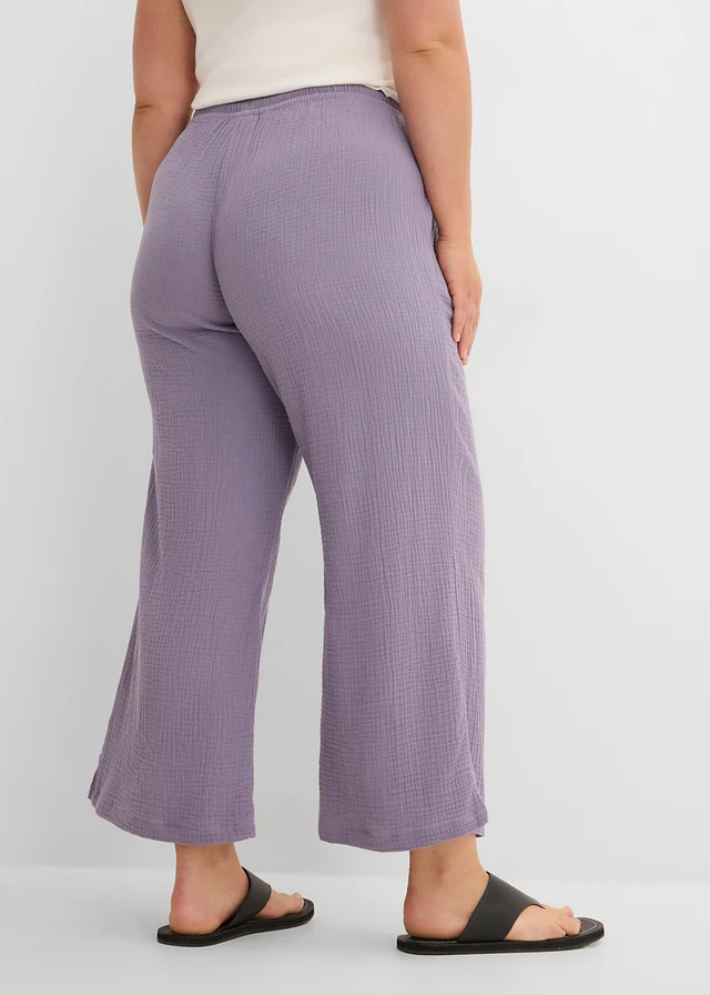 Palazzo broek van luchtige mousseline, Kleur: rookviolet